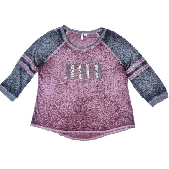 Cato Top XL Burgundy Raglan Sleeve Religious Faith Graphic Tee Love Like Jesus - Picture 6 of 8